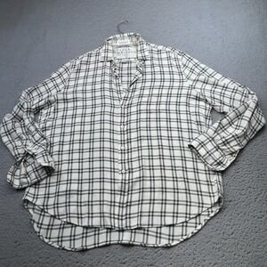 Frank & Eileen Shirt Womens Medium White Plaid Eileen Button Modal Top Drop Tail